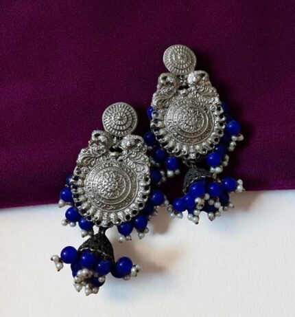 Royal Blue Silver Oxidized Earrings